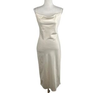 Lovely Day Cream Satin Y2K 90's Special Occasion Slip Midi Dress Size Medium